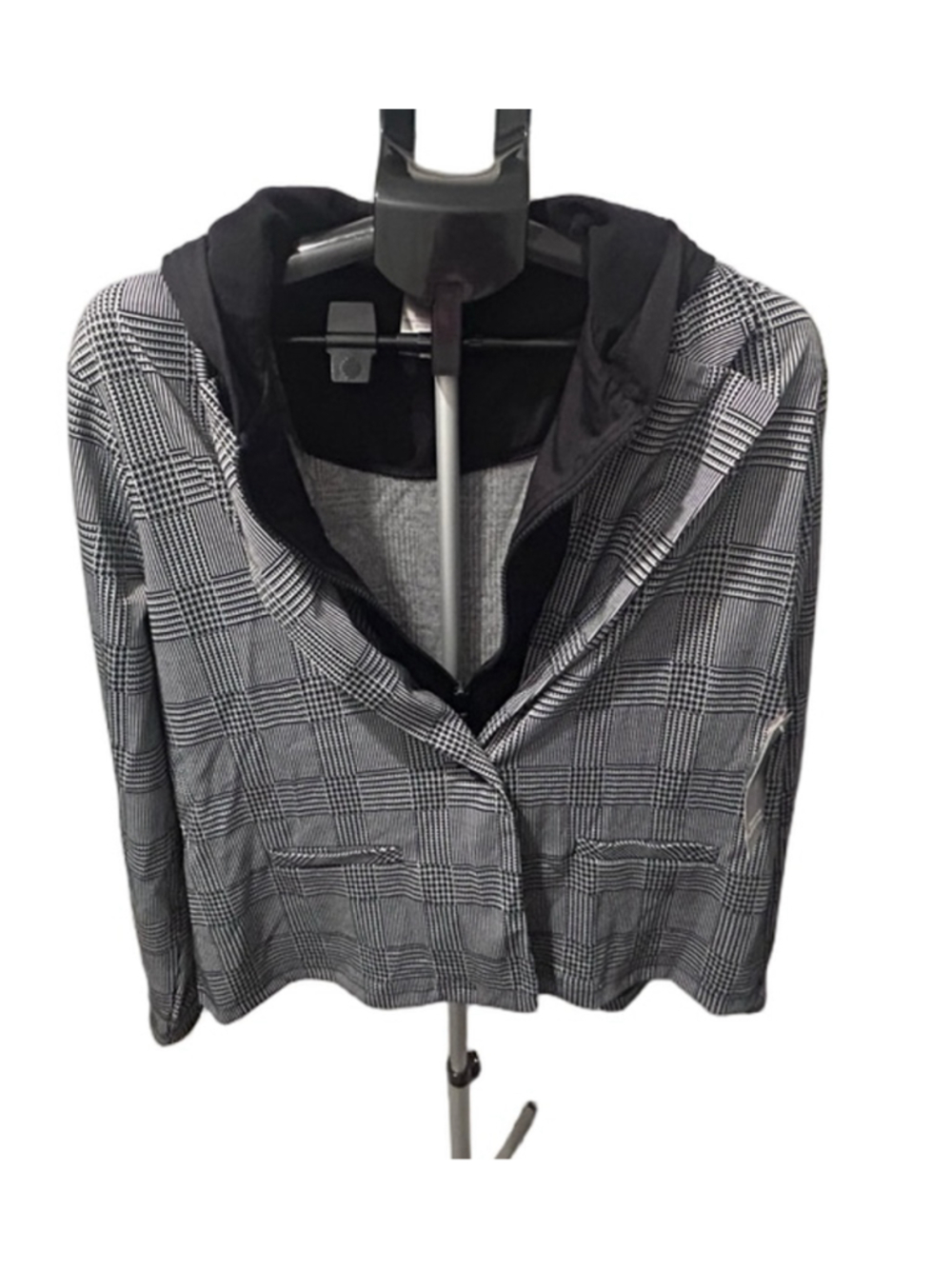 Women's No Boundaries Plaid Hooded Blazer XXL Black White
